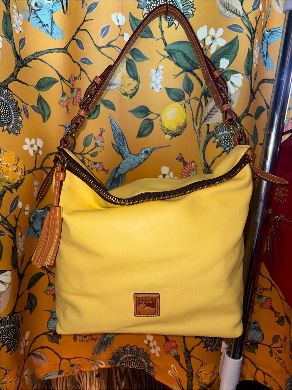 Dooney & Bourke Yellow Wexford Smooth Leather Hobo Bag with Tassel